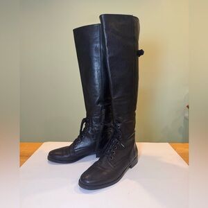Pour La Victoire Black Lace Up Over the Knee Boots